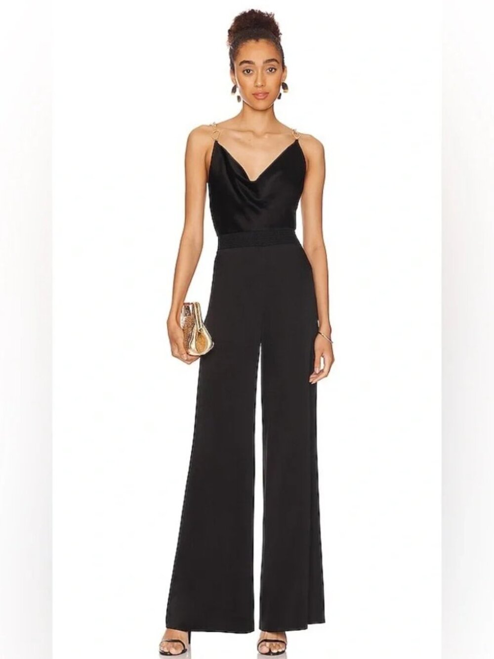 A+O Riska Cowl Neck Chain Strap Jumpsuit in Red & Gold - Picture 12 of 16